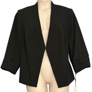 Calvin Klein Womens Jacket Plus 20W Black 3/4 Sleeve Open Front Blazer Classic
